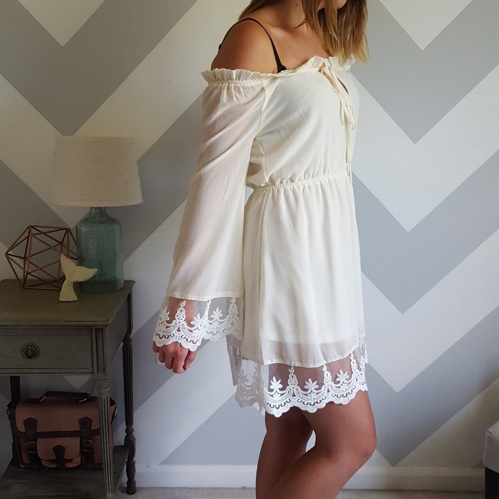 lace off the shoulder cream dress